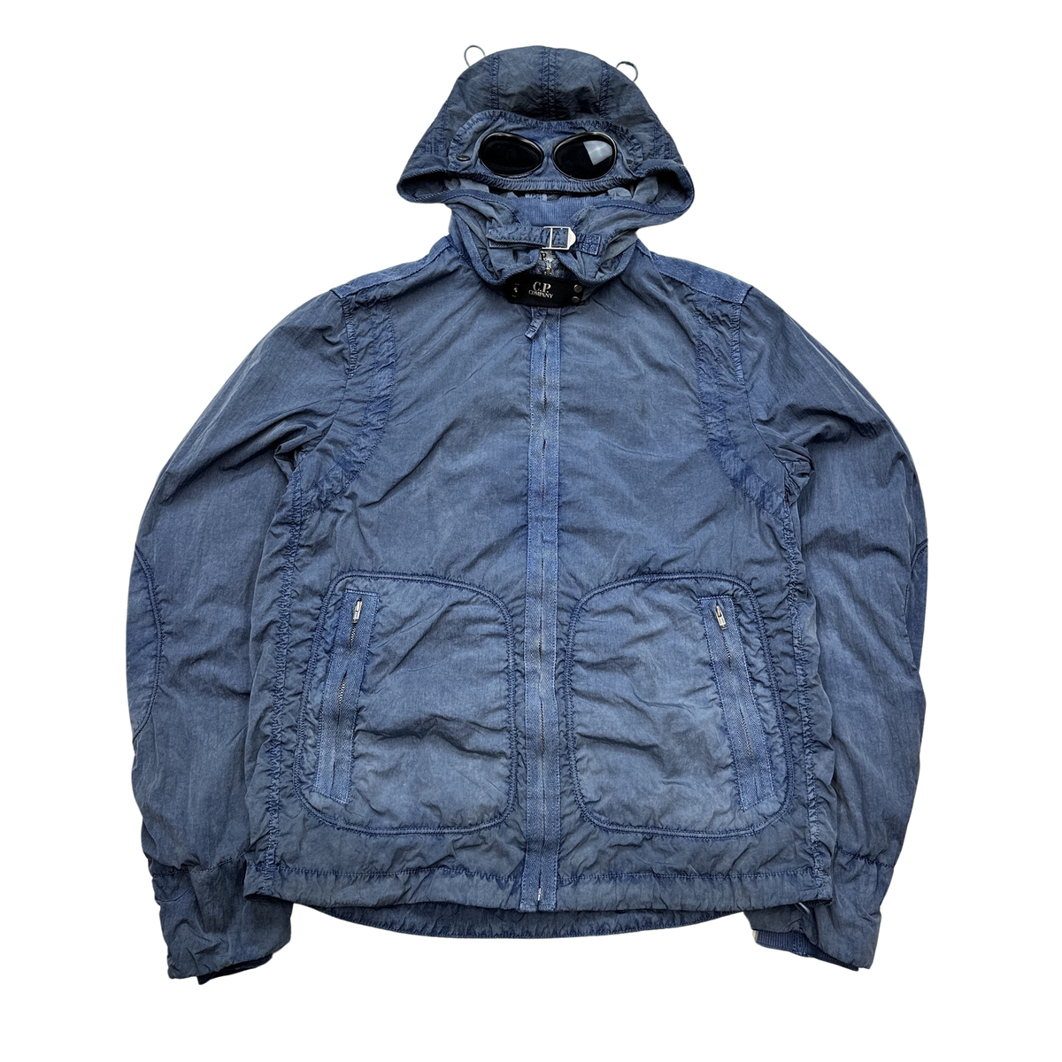 CP Company Blue Nylon Goggle Jacket - Large