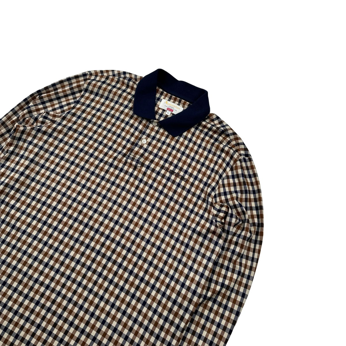 Aquascutum X Supreme Classic Checked Longsleeve Spellout Polo Shirt -