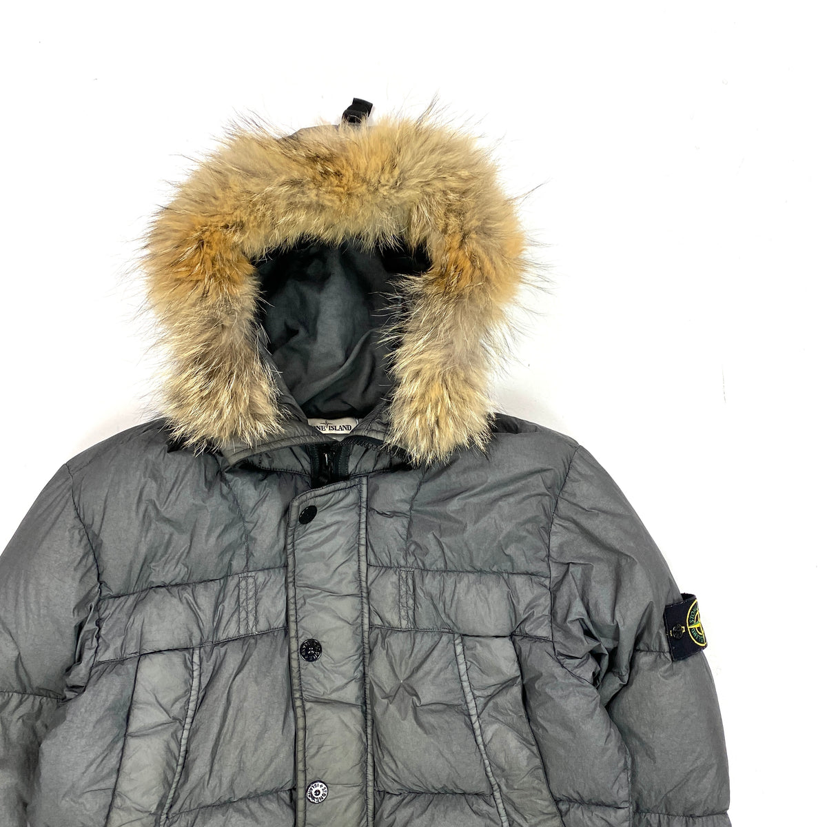 Stone island coat fur on sale hood