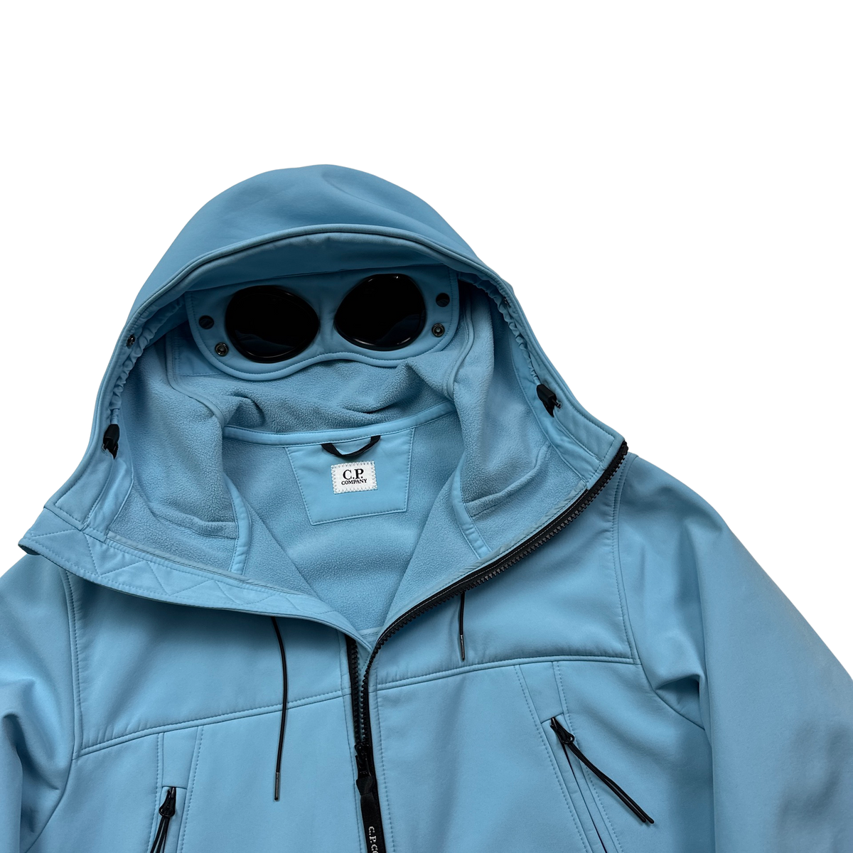 CP Company Baby Blue Fleece Lined Soft Shell Goggle Jacket - Medium