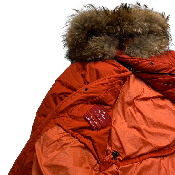 CP Company Orange 50 Fili Down Filled Coyote Fur Parka Jacket - Small