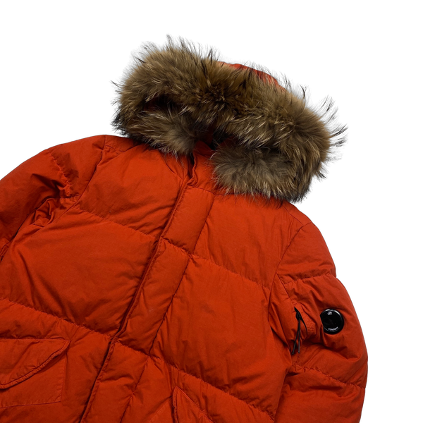 CP Company Orange 50 Fili Down Filled Coyote Fur Parka Jacket - Small