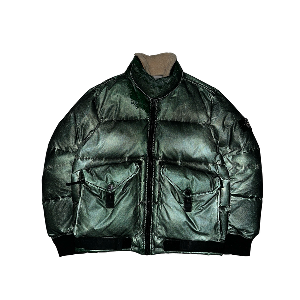 Stone Island 2015 Green Hidden Reflective Spellout Puffer Jacket - XL