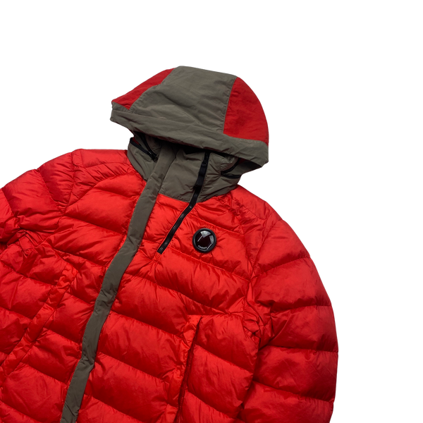 CP Company Red Dyed Down Lens Viewer Puffer Jacket - Large