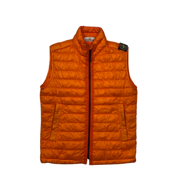 Stone Island Orange Garment Dyed Down Gilet - Small