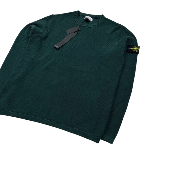 Stone Island 2023 Green Ribbed Cotton Knit Jumper  - Large