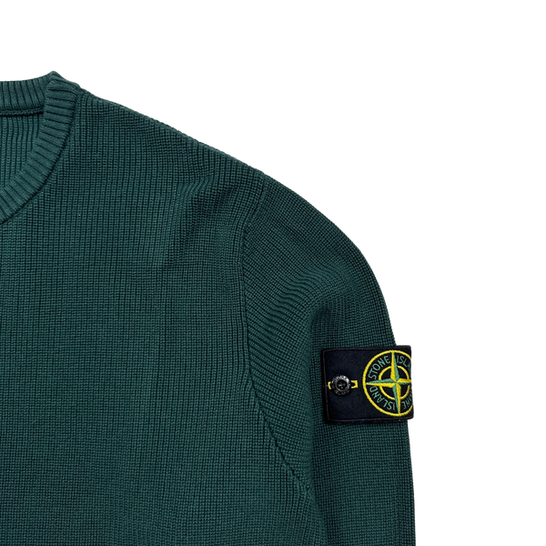 Stone Island 2023 Green Ribbed Cotton Knit Jumper  - Large