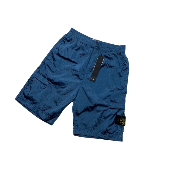 Stone Island 2022 Blue Nylon Metal Slim Fit Cargo Shorts - 30
