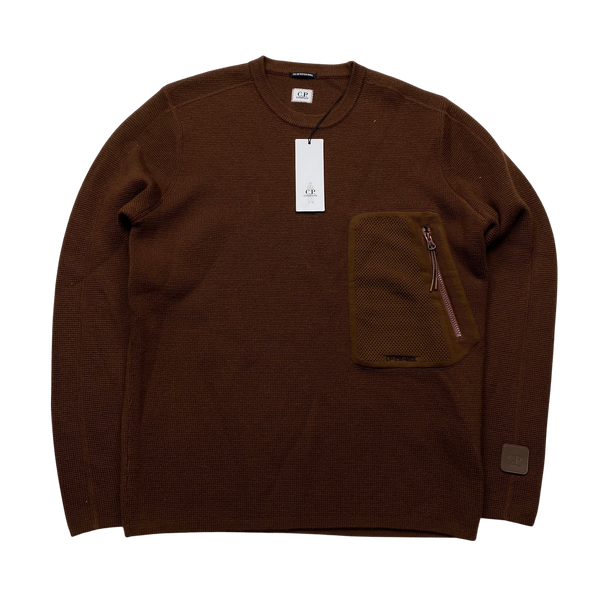 CP Company Brown Thick Heavyweight Wool Crewneck Knit - XL & Large