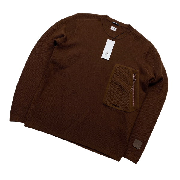 CP Company Brown Thick Heavyweight Wool Crewneck Knit - XL & Large