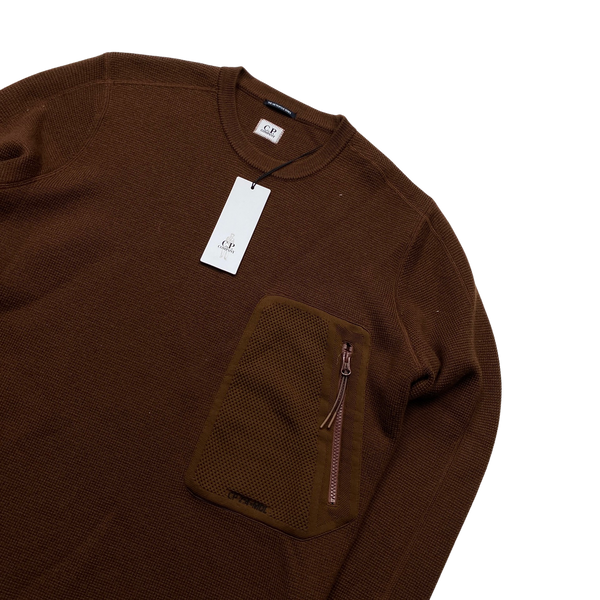 CP Company Brown Thick Heavyweight Wool Crewneck Knit - XL & Large