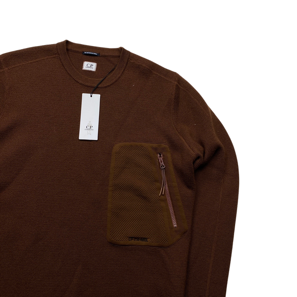 CP Company Brown Thick Heavyweight Wool Crewneck Knit - XL & Large