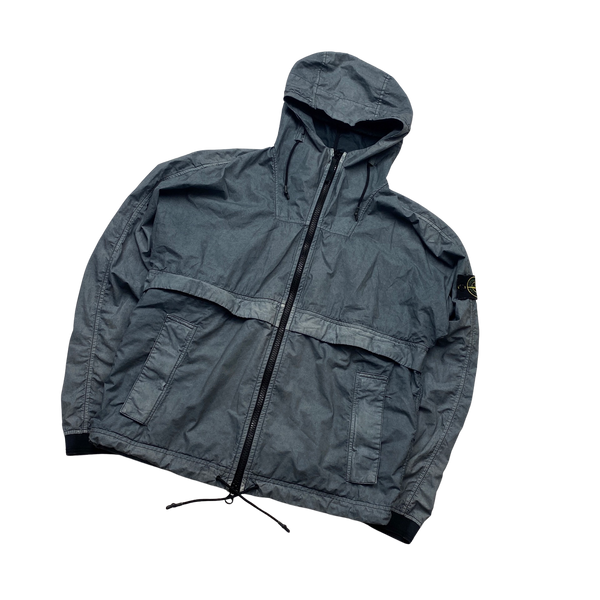 Stone Island 2017 Blue Resin Poplin Hodded Jacket Medium