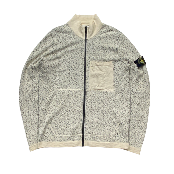 Stone Island Cream Marl Cotton Lightweight Zipped Knit - Large