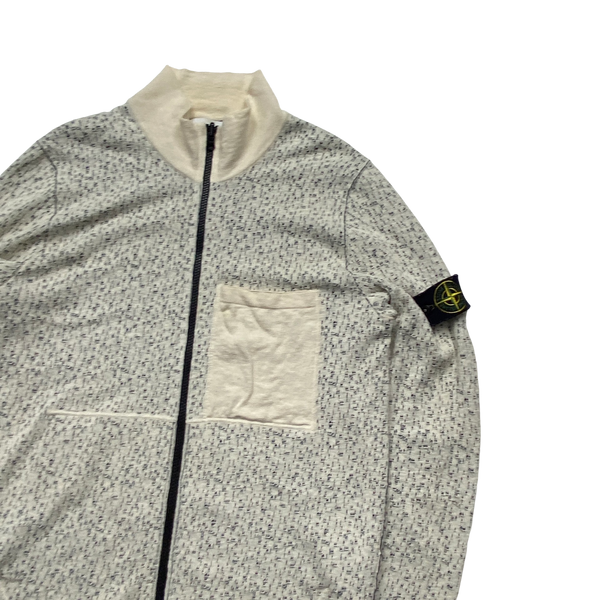 Stone Island Cream Marl Cotton Lightweight Zipped Knit - Large