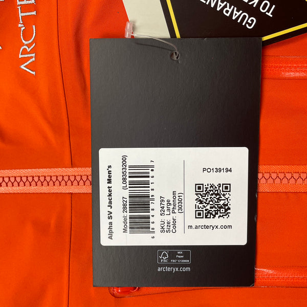 Arcteryx Alpha SV Orange Gore Tex Jacket - Large