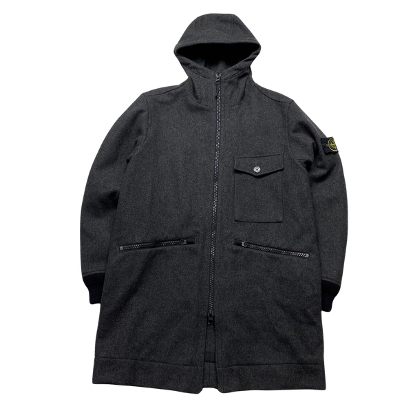 Stone Island 2017 Dark Grey Panno Speciale Long Wool Jacket - Large