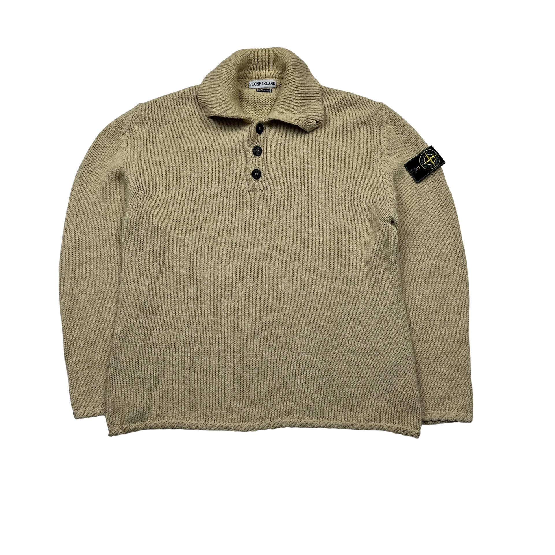 Stone Island 1998 Vintage Beige Cotton Pullover Knit - XL