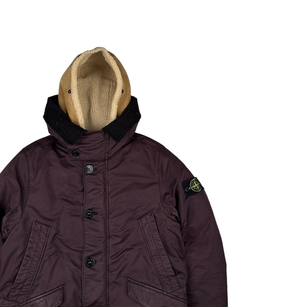 Stone Island 2015 Burgundy David TC Shearling Hood Down Lined Winter Jacket - Small