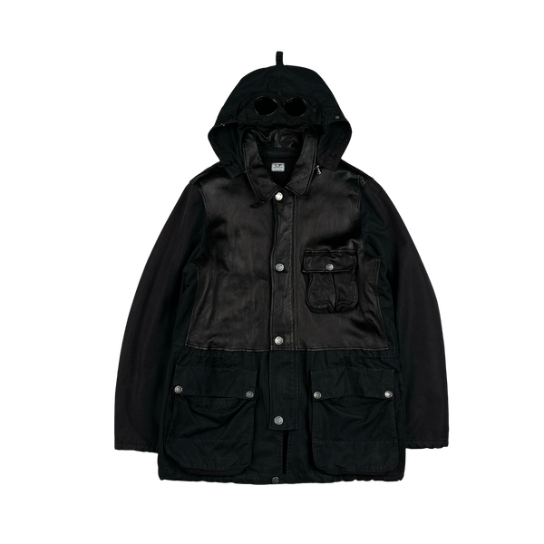 CP Company 2004 Black Calf Leather Goggle Field Jacket - XL