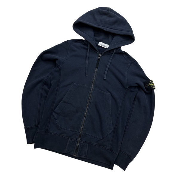 Stone Island Navy Zipped Cotton Hoodie - Small