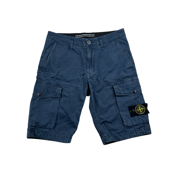 Stone Island 2020 Blue Cotton Slim Fit Cargo Shorts - Small