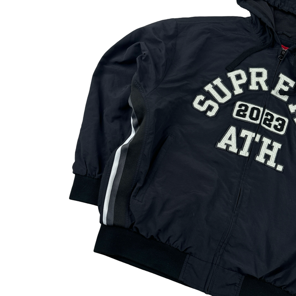 Supreme Navy Cotton Lined Nylon Athlete Hoodie - Medium