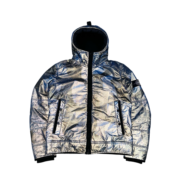 Stone Island 2012 Blue Fleece Lined 30th Anni Camo Reflective Jacket - Large