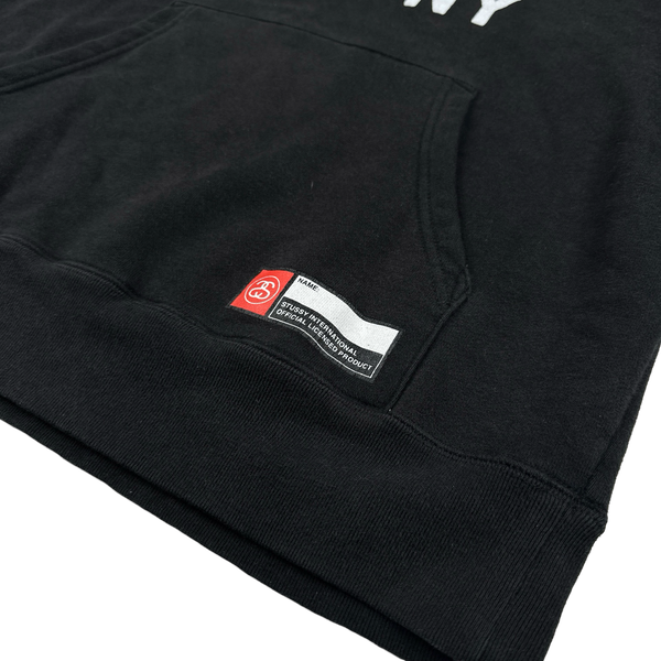 Stussy 90's Black Spellout East Coast Cotton Pullover Hoodie - Small
