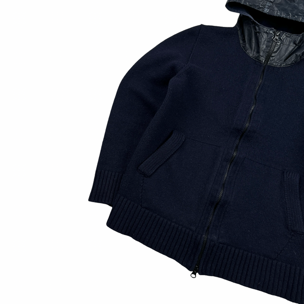 Stone Island 2013 Navy Thick Knitted Wool Nylon Hood Jumper - Small