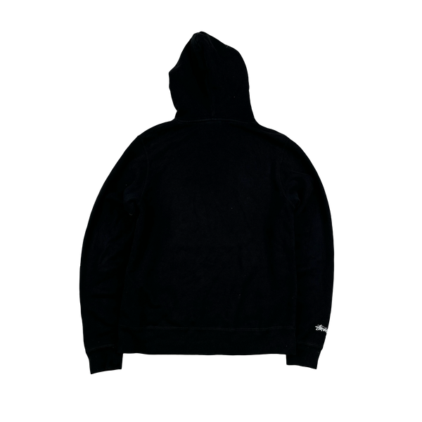 Stussy 90's Black Spellout East Coast Cotton Pullover Hoodie - Small