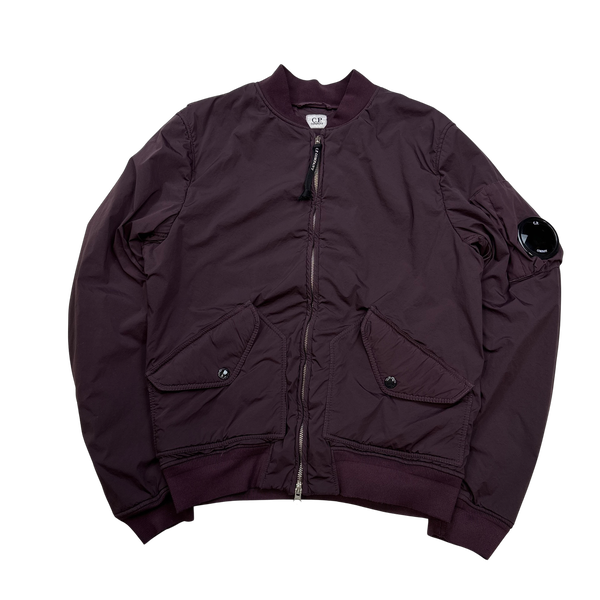 CP Company Dark Plum Fleece Lined Nycra Bomber Jacket - Large