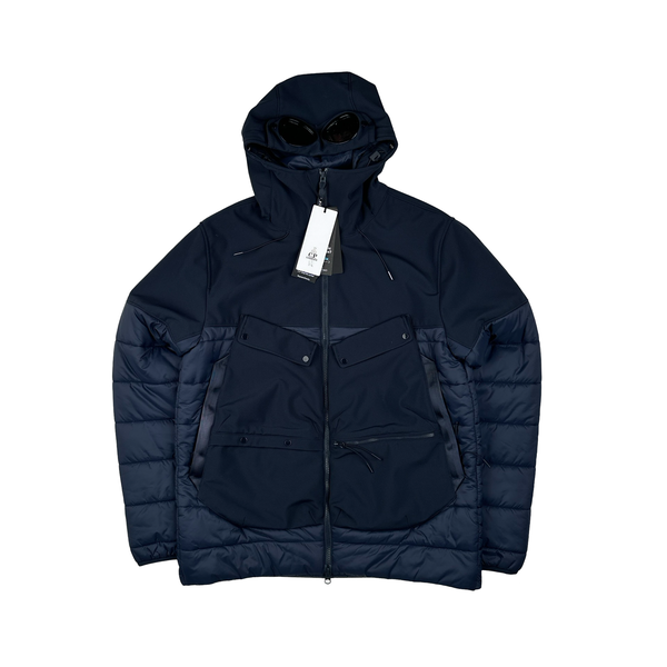 CP Company Navy Shell R Goggle Soft Shell Hybrid Multi Pocket Jacket - Medium