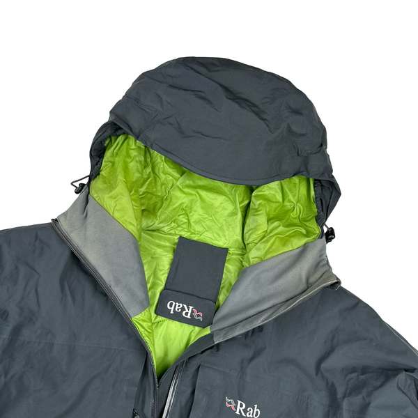 RAB Extreme Green/Grey Event Zipped Quilted Waterproof Rain Jacket - Small