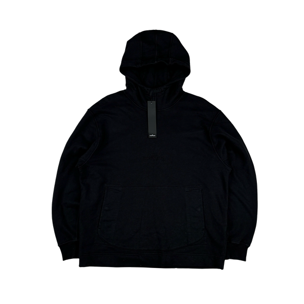 Stone Island 2023 Black Spellout Embroidered Pullover Hoodie - Small