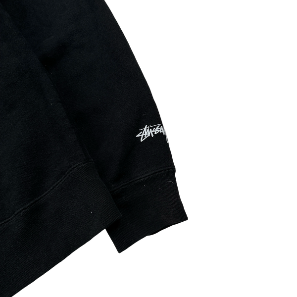 Stussy 90's Black Spellout East Coast Cotton Pullover Hoodie - Small