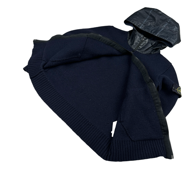 Stone Island 2013 Navy Thick Knitted Wool Nylon Hood Jumper - Small