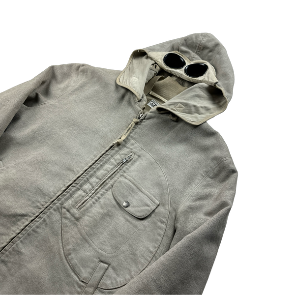 CP Company 2004 Vintage Cream Hand Painted Mole Skin Archive Goggle Jacket - XL