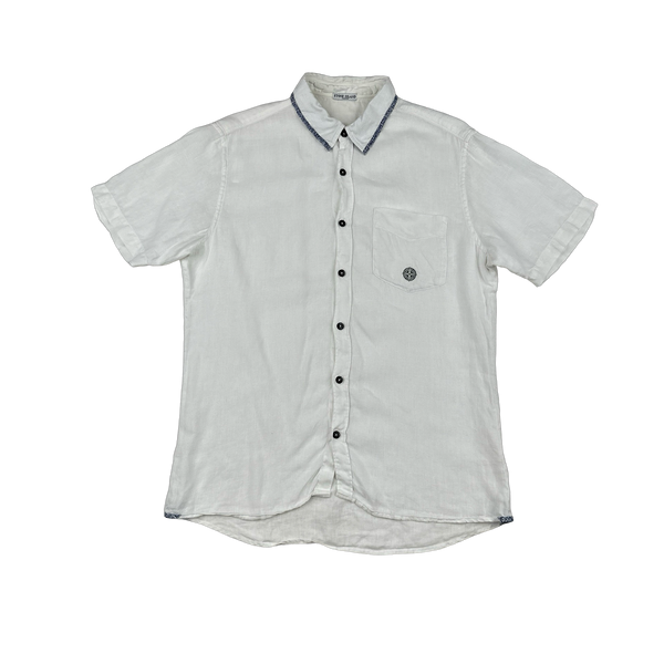 Stone Island Vintage White Compass Linen Shirt - Medium