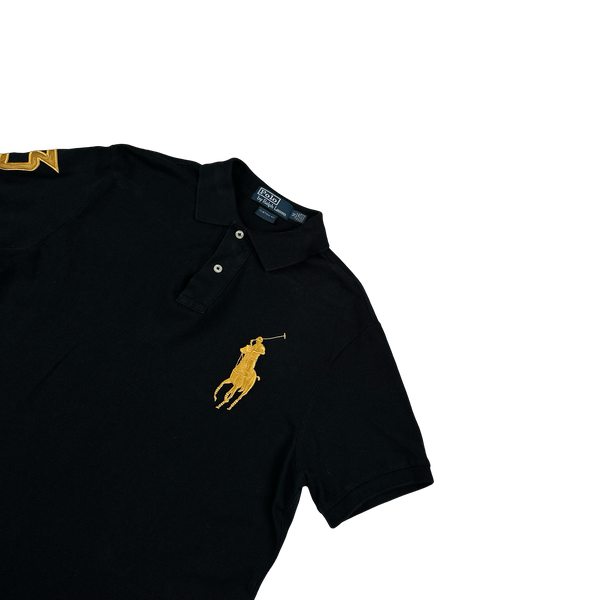 Ralph Lauren Black Cotton Gold Embroidered Big Logo Polo Shirt - Medium