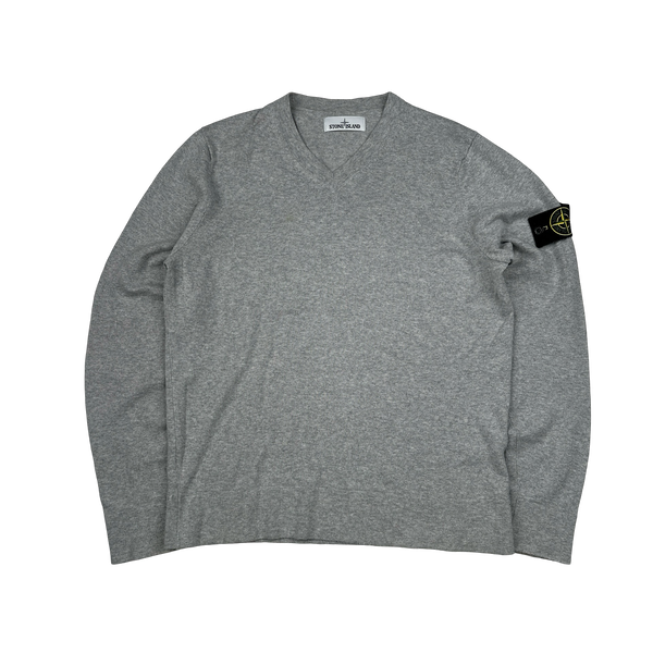 Stone Island 2019 Grey Lightweight Cotton V-Neck Knit - Small