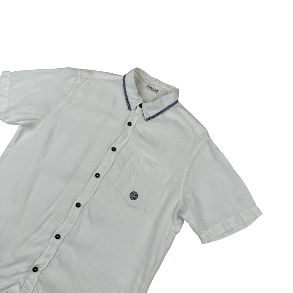 Stone Island Vintage White Compass Linen Shirt - Medium