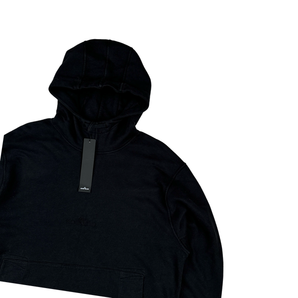 Stone Island 2023 Black Spellout Embroidered Pullover Hoodie - Small