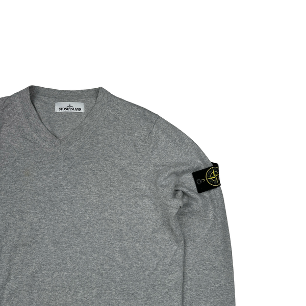 Stone Island 2019 Grey Lightweight Cotton V-Neck Knit - Small