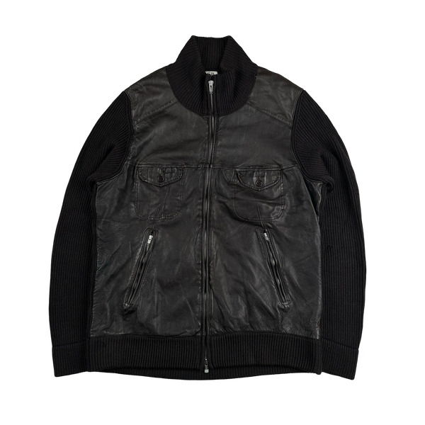 CP Company 2008 Dark Brown Leather Knit Jacket - Large