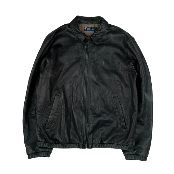 Ralph Lauren Black Heavyweight Leather Jacket - Large