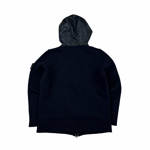 Stone Island 2013 Navy Thick Knitted Wool Nylon Hood Jumper - Small