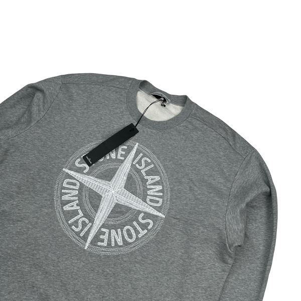 Stone Island 2023 Grey Embroidered Compass Jumper - XL