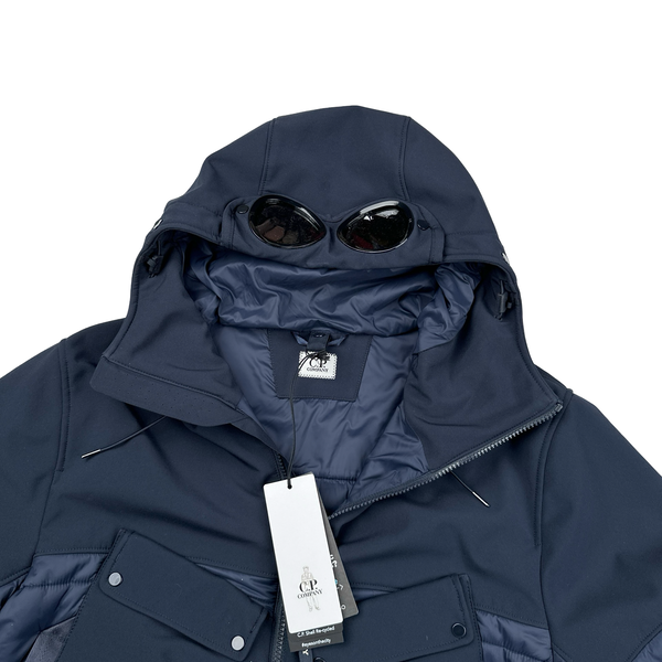 CP Company Navy Shell R Goggle Soft Shell Hybrid Multi Pocket Jacket - Medium