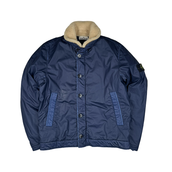 Stone Island 2015 Navy Mussola Gommata Shearling Flight Jacket - XL